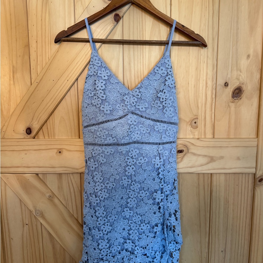 Abercrombie & Fitch Floral Lace Midi Dress in Light Blue